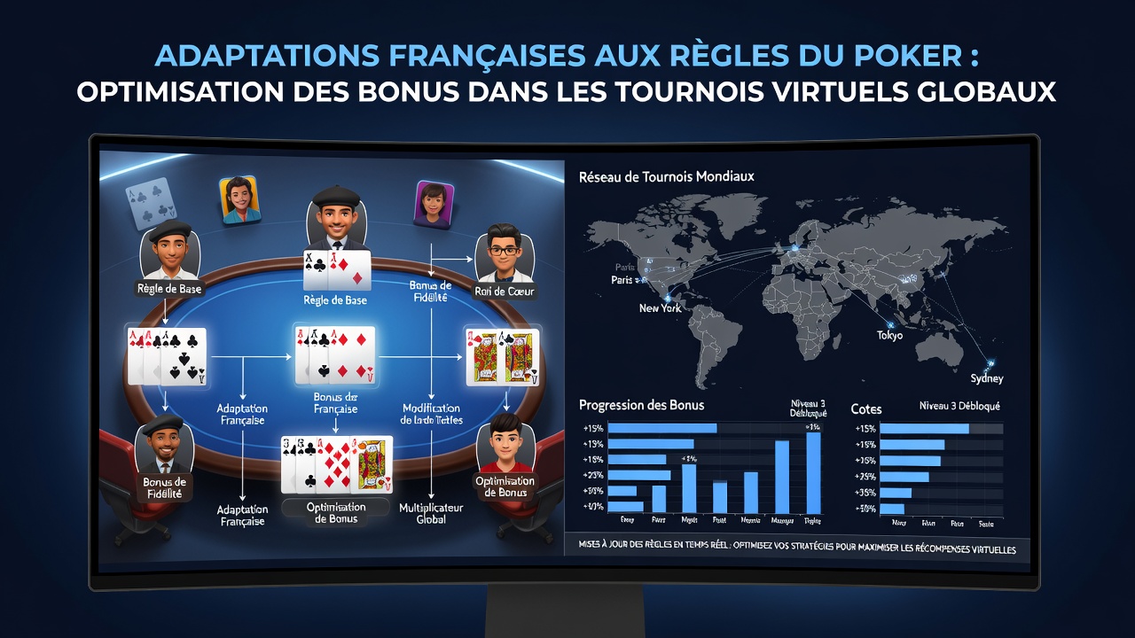 Players engaging in virtual poker tournament with bonus indicators on screen